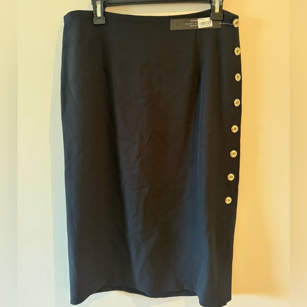 Tahari Black Pencil Skirt with Gold Accent Buttons